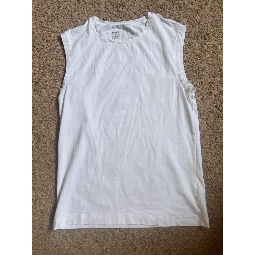 Pact Organic Cotton Tank Top Medium White Sleeveless Crew Neck Shirt